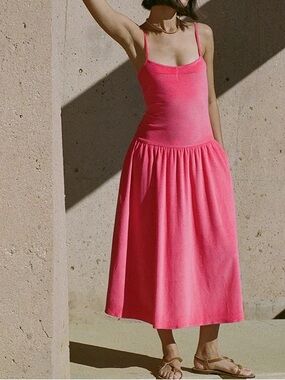 Ciao Lucia Lina Dress Hibiscus Hot Pink Velour Sleeveless Drop Waist Resortwear
